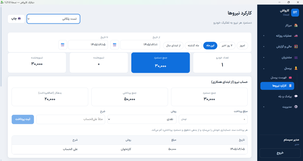 گزارش‌های مدیریتی نرم‌افزار کارواش